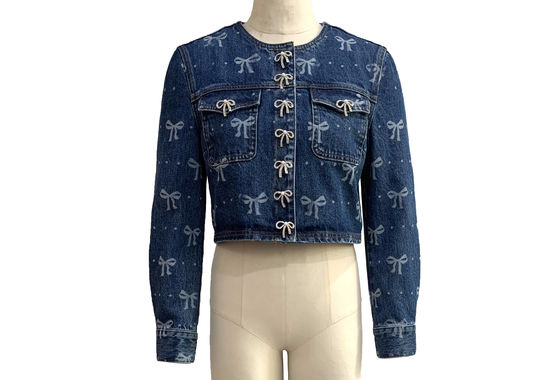 All Over Bow Impressão Estilo Jaqueta Jean Joguinho E Feminino olhar Jaqueta