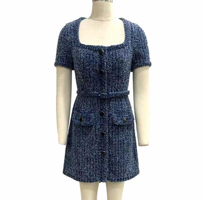 Texturizado Tweed Tricote Tecido Jeans Vestido Para um Chic Vintage inspirado olhar