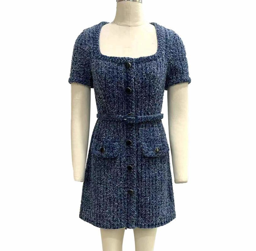 Texturizado Tweed Tricote Tecido Jeans Vestido Para um Chic Vintage inspirado olhar
